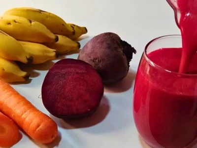 Suco de beterraba com cenoura e banana, poderoso contra anemia, cansaço e fadiga
